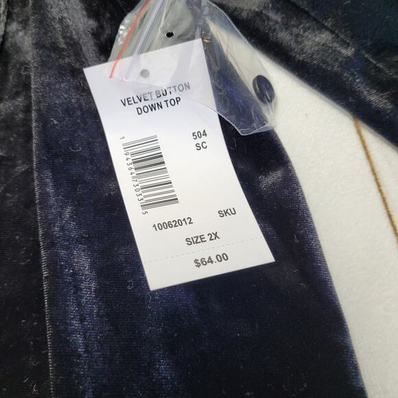 Caffe Marrakesh Black velvet peasant sleeve swing blouse button down tunic top - Picture 2 of 6